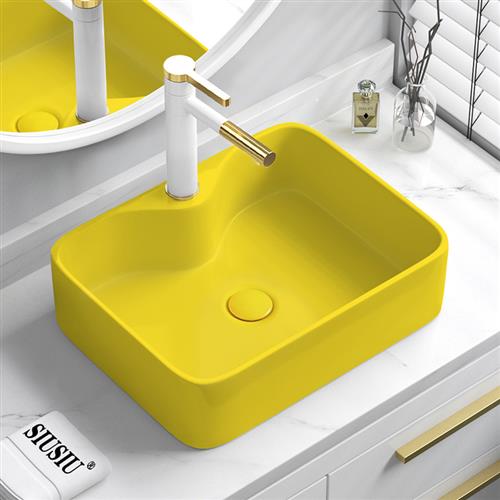 北欧哑光黄色台上盆家用方形洗手盆单盆创意阳台洗脸盆洗面盆水池