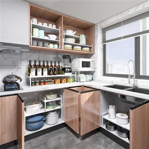 厨房白钢分层置物架桌面收纳架下水槽整理架橱柜内分隔板储物锅架