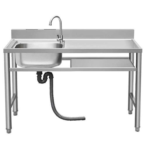 加粗不锈钢水槽厨房单盆商用水池家用单槽台面一体带落地支架双槽