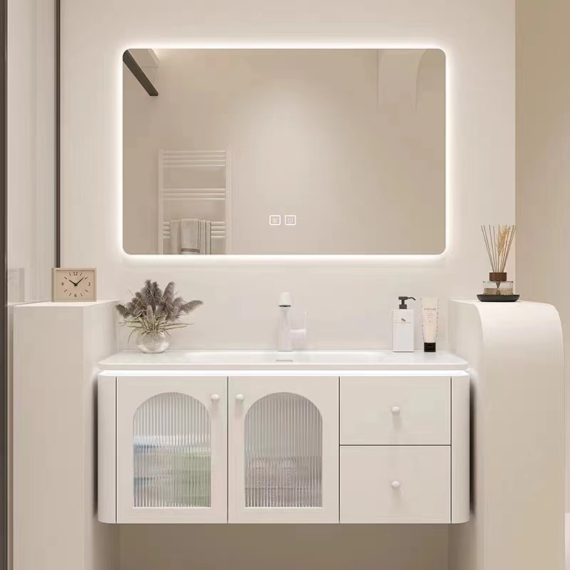 简约现代陶瓷一体盆橡木浴室柜组合美式实木卫浴柜洗漱台洗手盆柜