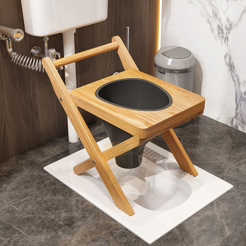 可折叠孕妇坐便椅老人坐便器便携式移动马桶简易实木质厕所凳家用