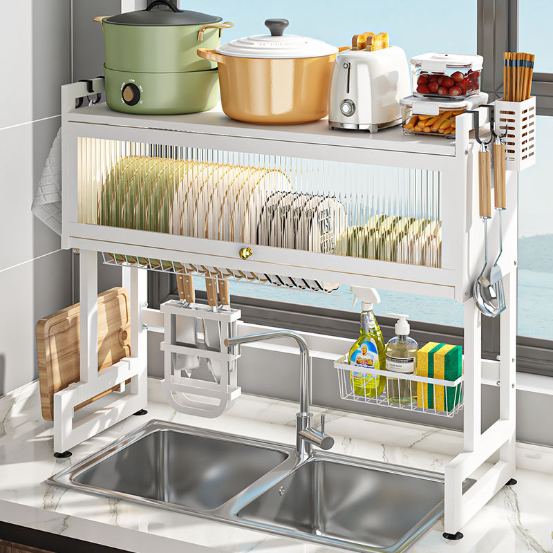 防尘碗碟架水槽沥水置物架厨房碗盘架沥水架洗碗槽多功能收纳碗柜