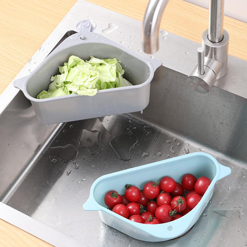 厨房水槽沥水收纳篮三角形置物架蔬菜水果篮子带吸盘收纳架塑料