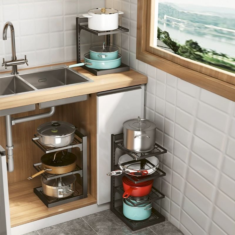 厨房下水槽置物架锅具多功能收纳架子高度可调节多层分层放锅架