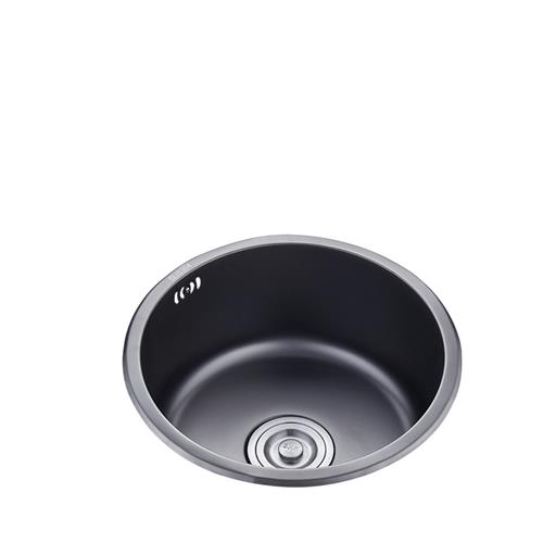 黑色纳米圆形小水槽单槽 304不锈钢厨房台下盆圆形吧台洗菜盆水池