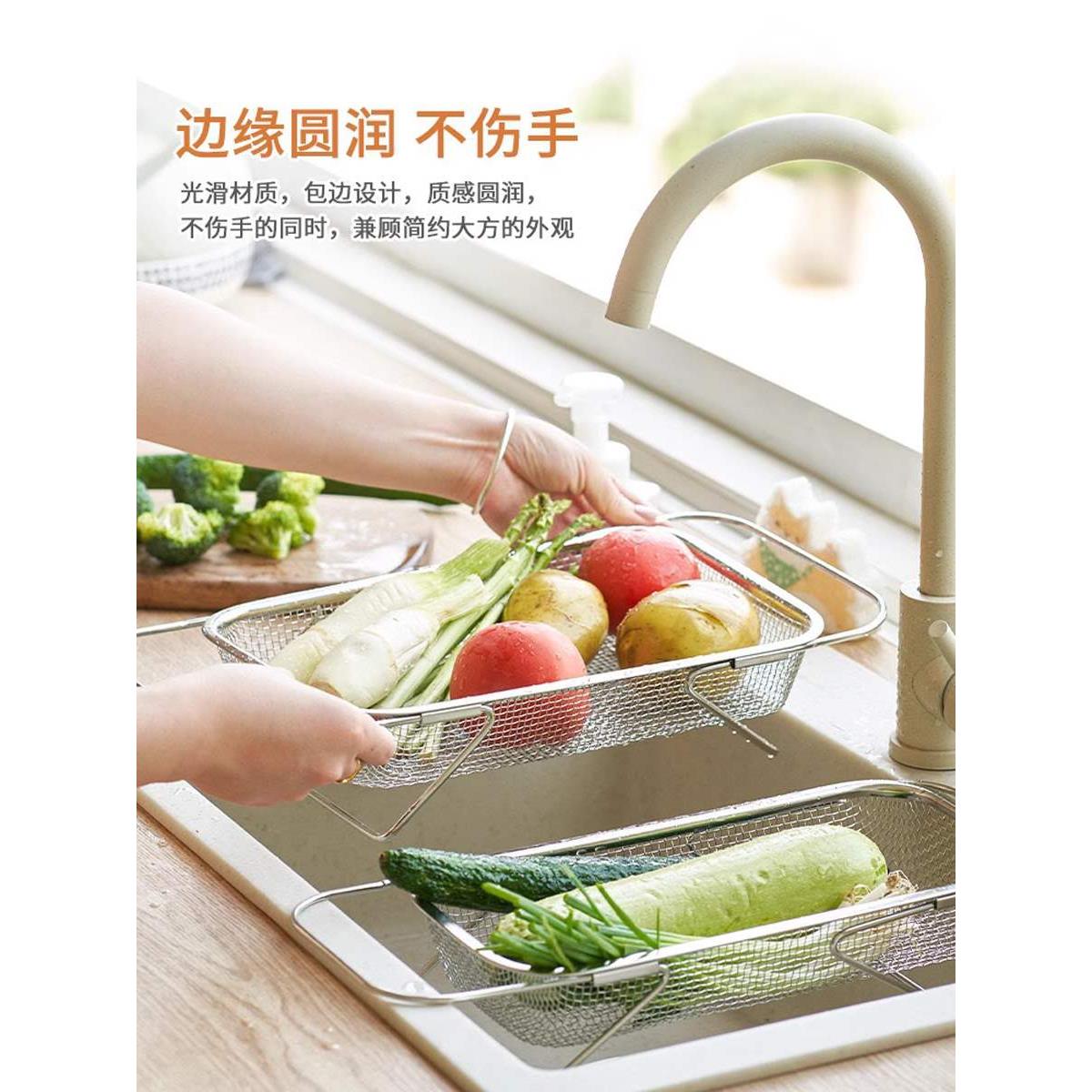 不锈钢水槽沥水篮家用洗碗台便携伸缩沥水架洗菜盆水池餐具碗筷架