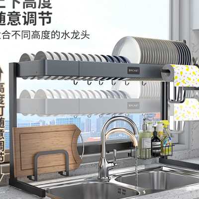 升级铝合金厨房水槽置物架可伸缩放碗筷沥水架洗碗池碗碟架收纳架