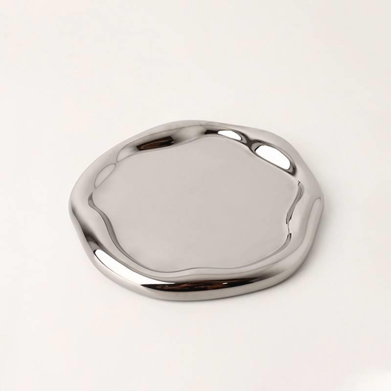 HANICE北欧ins轻奢电镀银色陶瓷早餐盘碟子休闲水果甜点首饰托盘