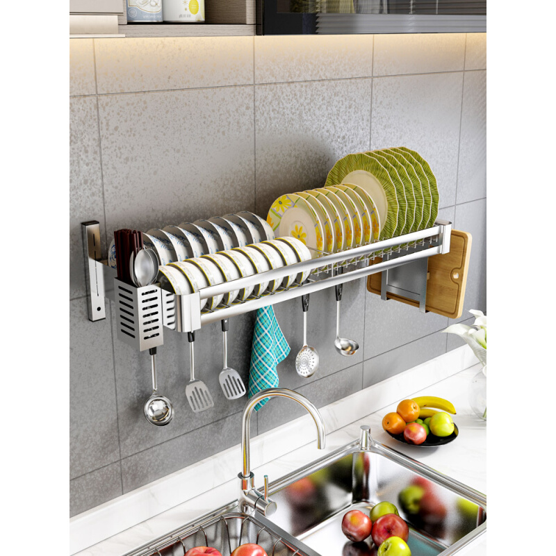 304不锈钢厨房水槽置物架壁挂式碗架沥水架家用碗筷碗碟收纳架