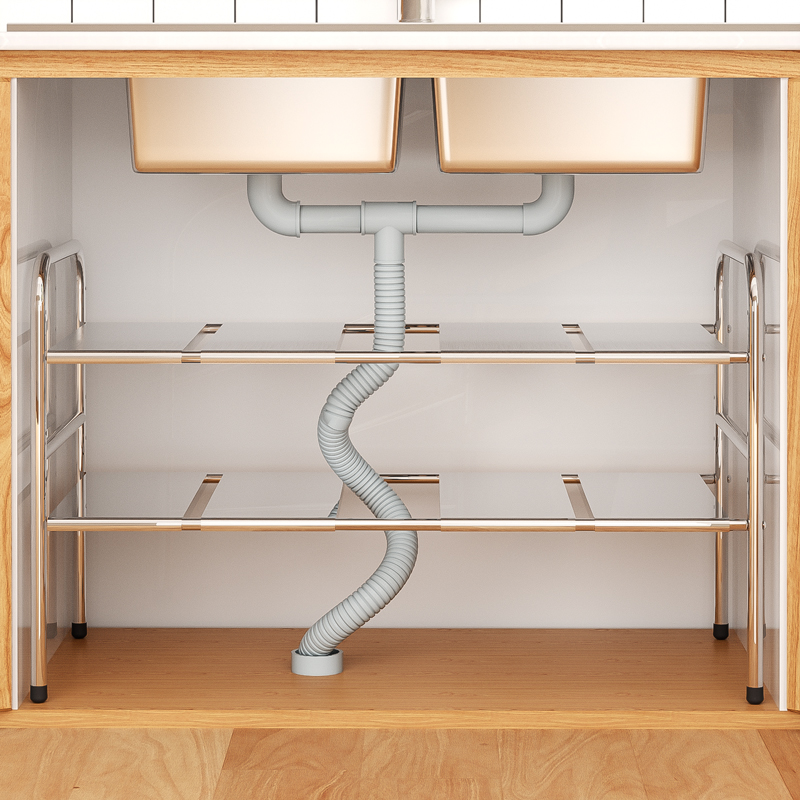厨房下水槽置物架可伸缩橱柜分层多功能下水道柜子收纳架加高多层