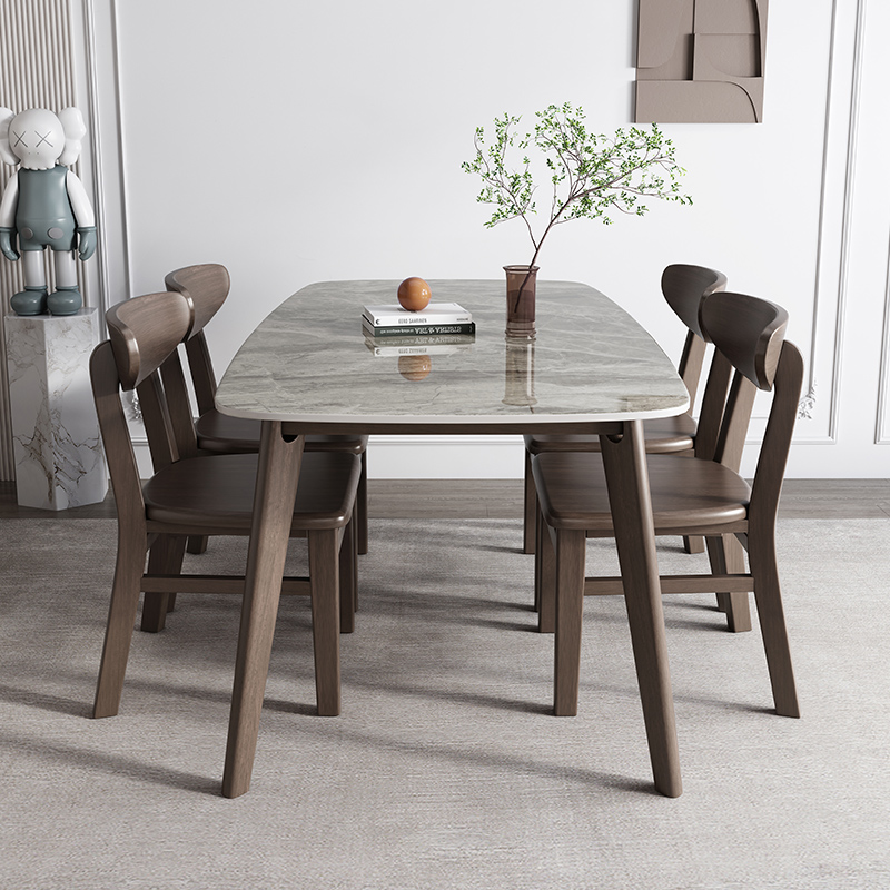 欧派岩板实木餐桌现代简约家用小户型轻奢高端长方形餐桌椅组合饭