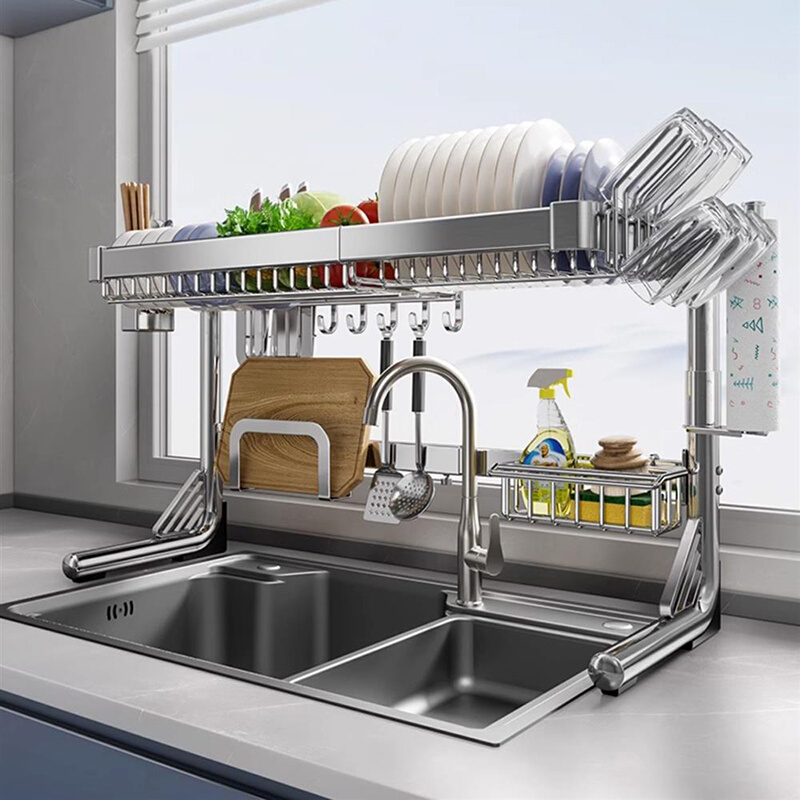 304不锈钢伸缩水槽置物架厨房沥水碗架放碗盘架多功能碗碟收纳架