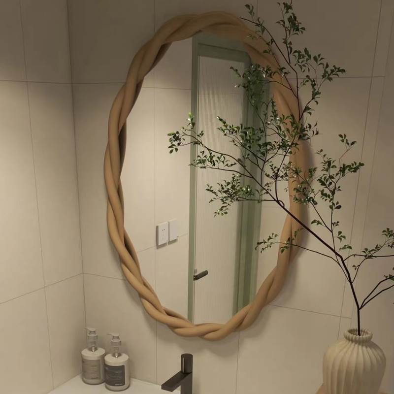 北欧化妆镜家用梳妆浴室镜智能壁挂圆形装饰镜艺术卫生间洗漱镜子