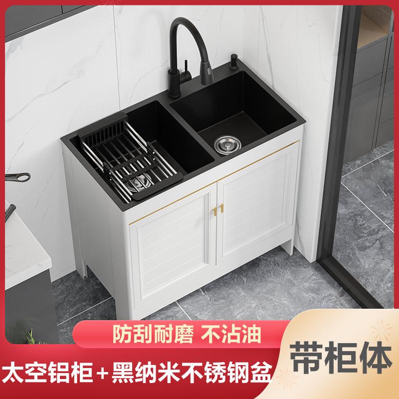 厨房洗菜盆一体柜不锈钢双槽洗菜池洗碗槽落地式水槽台面一体家用