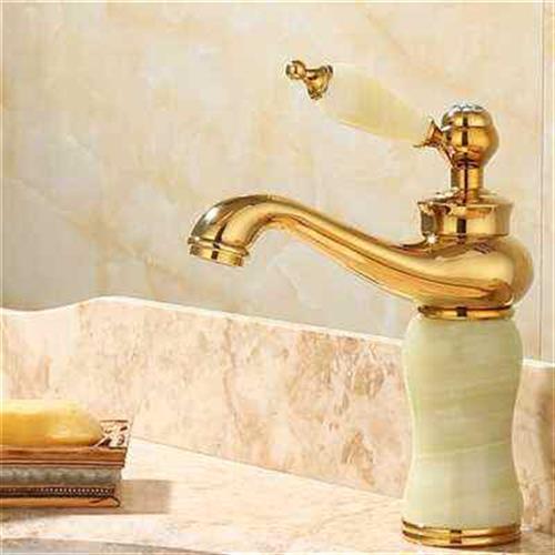 促销思洁诺雅欧式全铜天然玉石洗手洗面盆冷热水龙头金色家用旋转