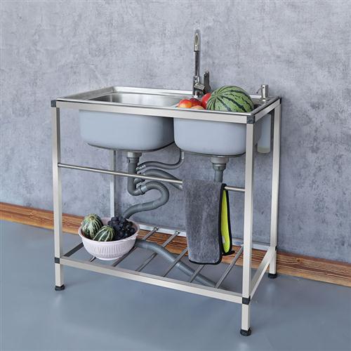 加厚厨房不锈钢水槽单槽双槽加粗带支架洗菜盆洗碗池水盆落地支架