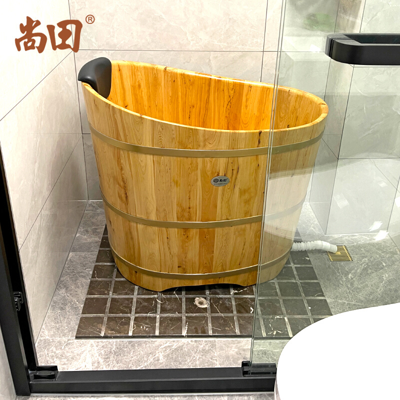 新款尚田香柏木圆形成人泡澡木桶浴桶实木浴缸洗澡盆小浴室木质沐