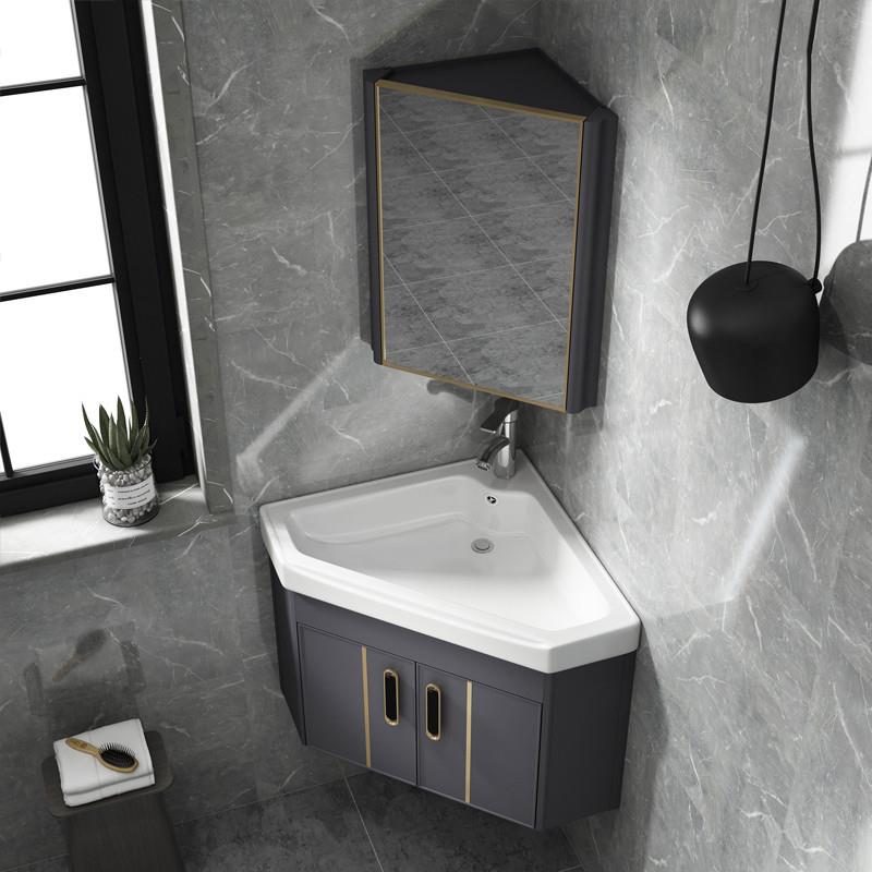 三角形洗手盆墙角浴室柜组合小户型转角吊柜洗脸池迷你一体陶瓷盆