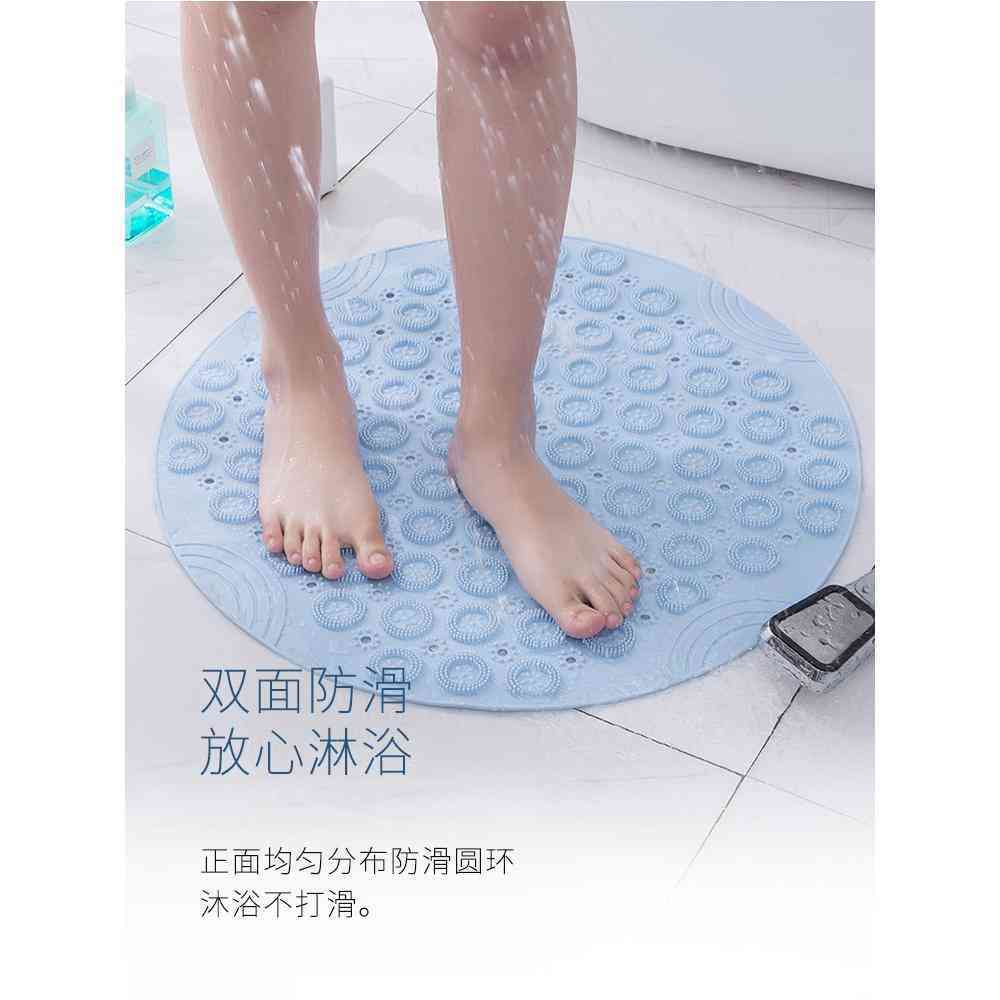 PVC圆形浴室防滑垫 家用淋浴房疏水速干吸盘地垫卫浴按摩脚垫