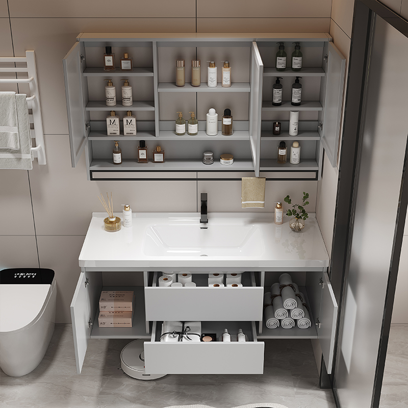浴室柜陶瓷一体盆新款实木卫生间智能洗手盆柜组合洗脸盆洗漱台池