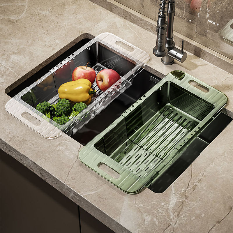 透明伸缩沥水篮厨房水池水槽果蔬清洗篮多功能洗菜盆收纳框置物架