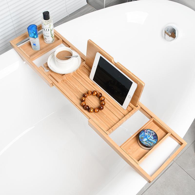 浴缸置物架木质轻奢伸缩防滑泡澡追剧置物架酒店浴室浴缸置物板