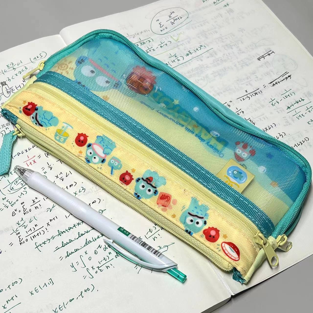 日系ins可爱网纱彩色可爱防水多层初高中学生创意文具袋收纳笔袋