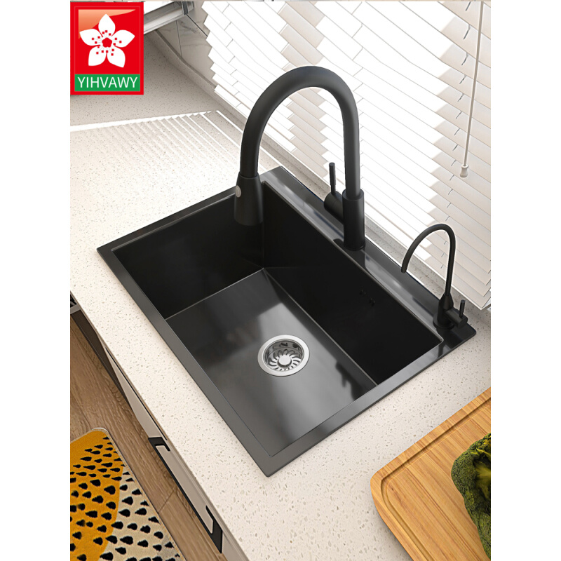 黑色纳米手工水槽304不锈钢单槽洗菜盆厨房洗碗槽水池台下盆家用