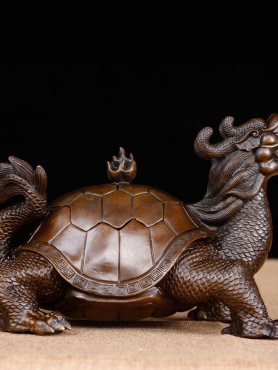 铜龙龟摆件纯黄铜龙头龟开盖龙龟回头龟家居客厅办公室装饰品