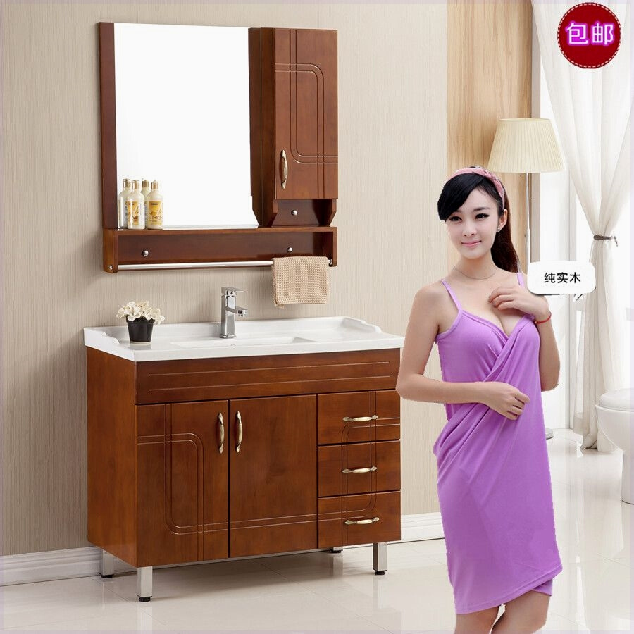 橡木浴室柜组合落地式卫生间实木洗手洗脸盆柜现代新中式实木烤漆