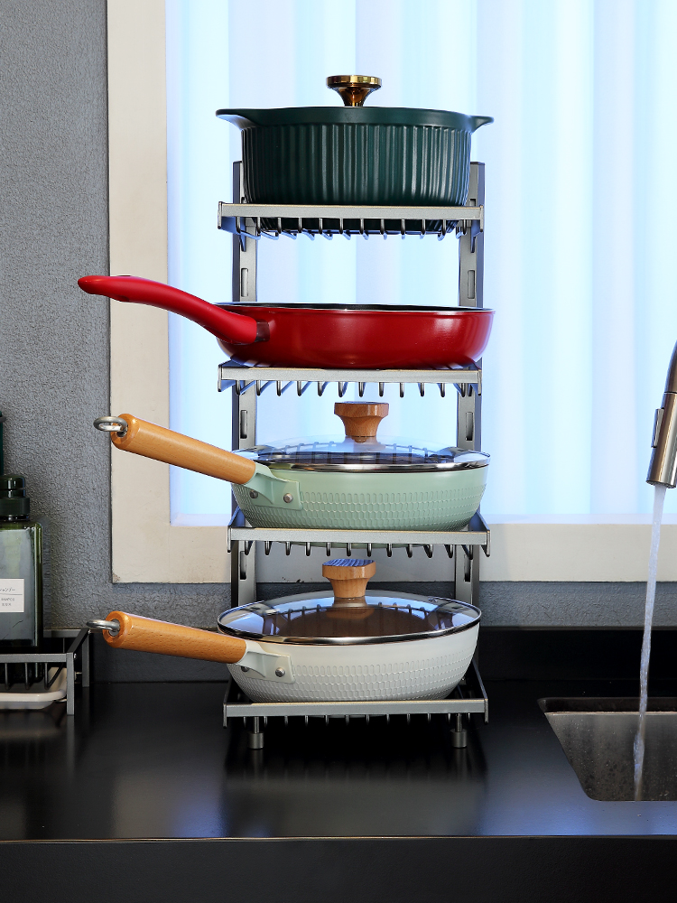 厨房锅架多层置物架下水槽橱柜内家用收纳架子可调节分层放锅架