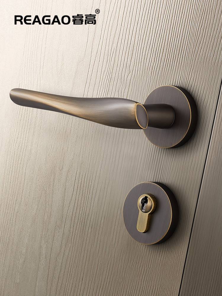 睿高纯铜门锁轻奢全铜门把手法式现代静音磁吸房间室内木门卧室锁