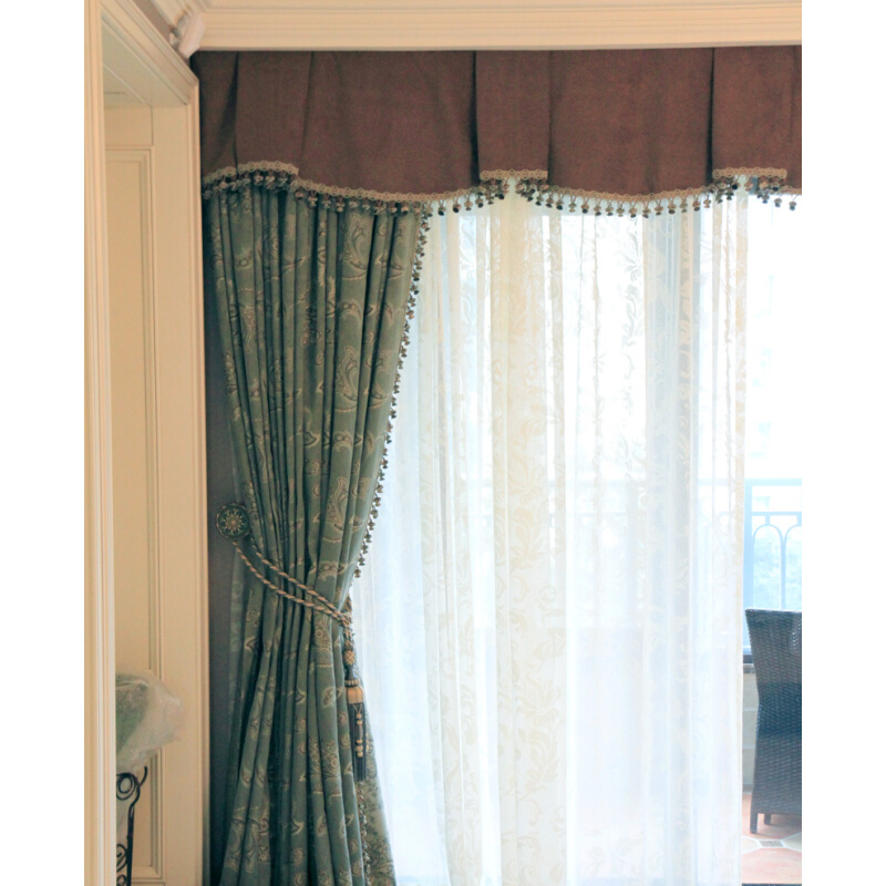 佩斯里窗帘定制专家美式双面提花窗幔新古典客厅灰蓝全屋软装设计