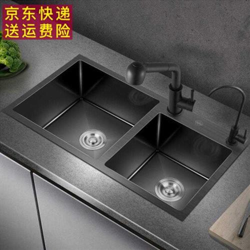 纳米黑色304厨房洗菜盆不锈钢水槽单双槽洗碗洗菜池子盆槽w
