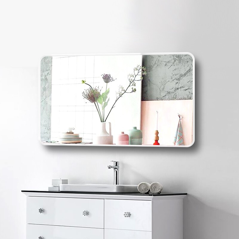 新品免打孔浴室镜子贴墙无框卫浴镜卫生间镜粘贴壁V挂镜化妆镜装