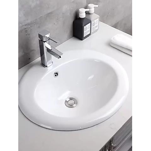 老式三孔面盆半嵌入式台中陶瓷洗手洗脸卫生间台盆台上二合一龙头