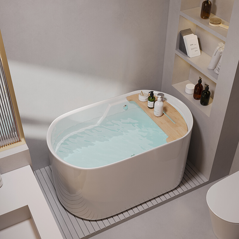 小户型坐式日式深泡家用浴缸独立成人泡澡可移动椭圆形亚克力浴盆