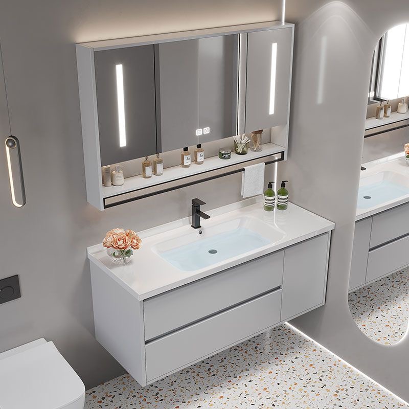 现代智能浴室柜实木浴室柜卫生间洗漱台悬挂式洗手盆柜组合陶瓷盆