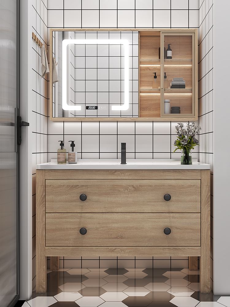 日式卫浴室柜组合现代简约小户型实木洗漱台洗手洗脸盆柜套装落地