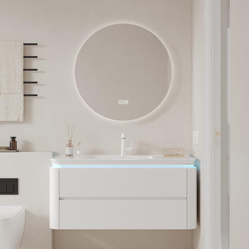 定制简约现代小户型圆角卫生间陶瓷一体盆实木浴室柜洗漱台洗脸池