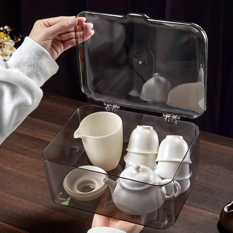 茶具收纳盒防尘带盖放功夫茶碗酒杯工具茶几存放办公桌面置物架