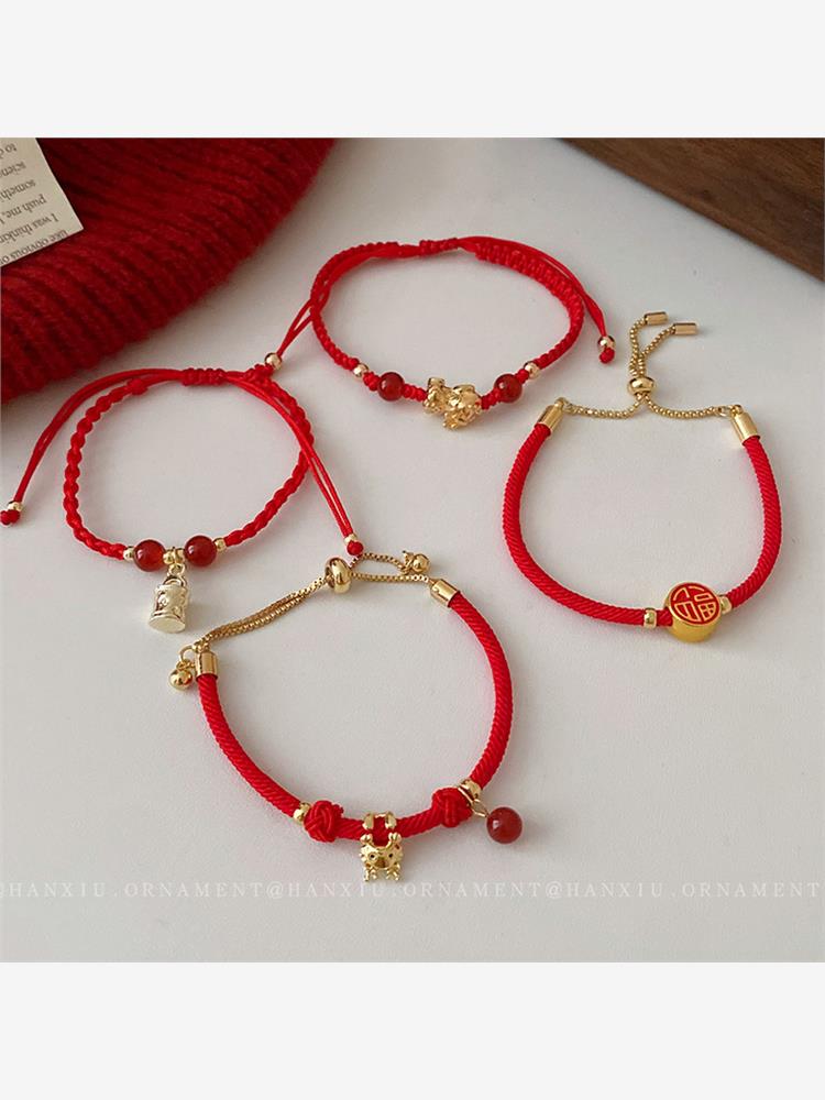 玛瑙龙形编织红绳手链中国风时尚气质手环新年百搭国潮复古手饰女