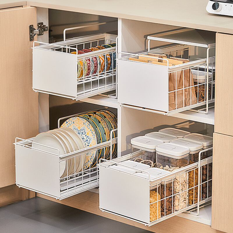 厨房下水槽置物架多功能可抽拉储物架台面橱柜内拉篮抽屉式收纳架