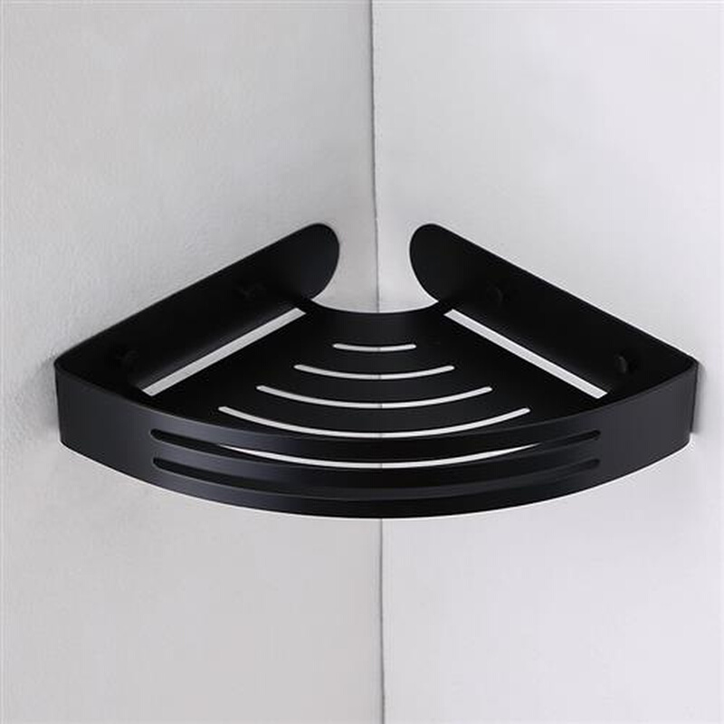 黑色304不锈钢单层三角篮卫生间转角架收纳壁挂淋浴房置物架浴室