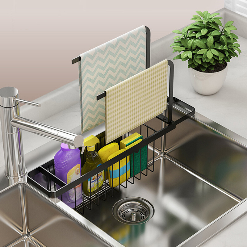 可伸缩水槽沥水架厨房放洗碗海绵洗碗布百洁布钢丝球抹布窄置物架