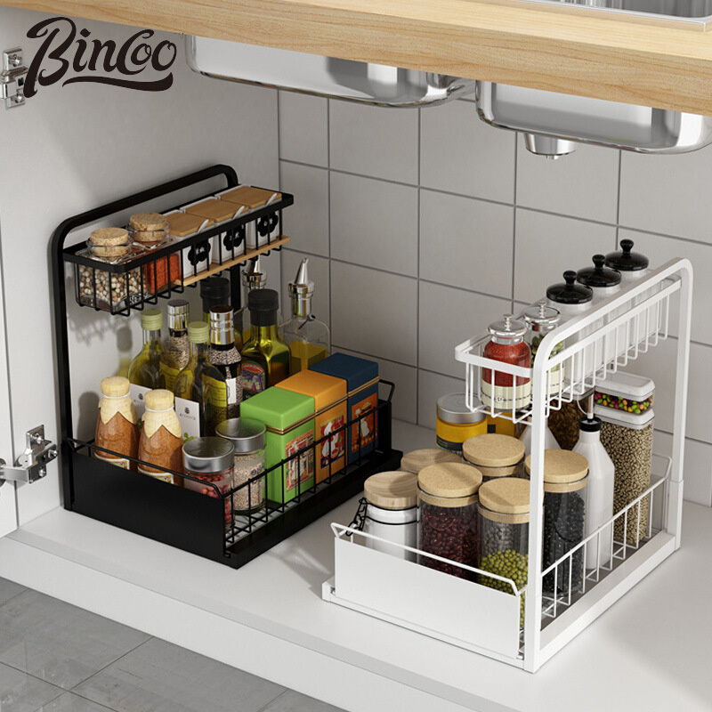 下水槽L型置物架厨房台面多功能调料架橱柜抽拉式双层收纳架