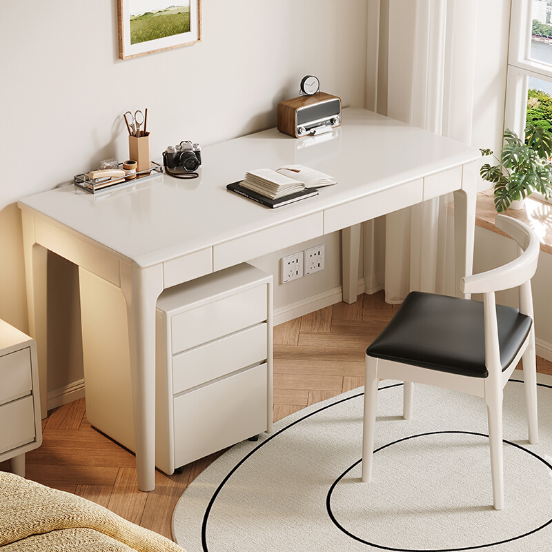 新品全友家居北欧实木书桌带抽屉边柜家用日式极简书房台式办公桌