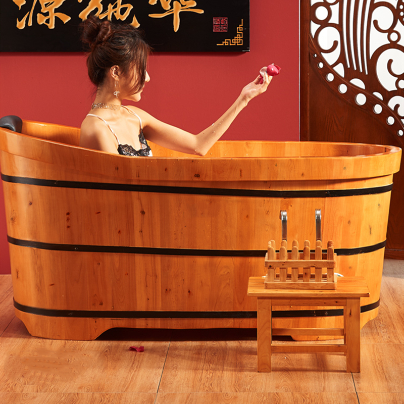 推荐洗澡木桶全身家用成人儿童小孩泡澡圆形木质浴缸木制浴盆木头