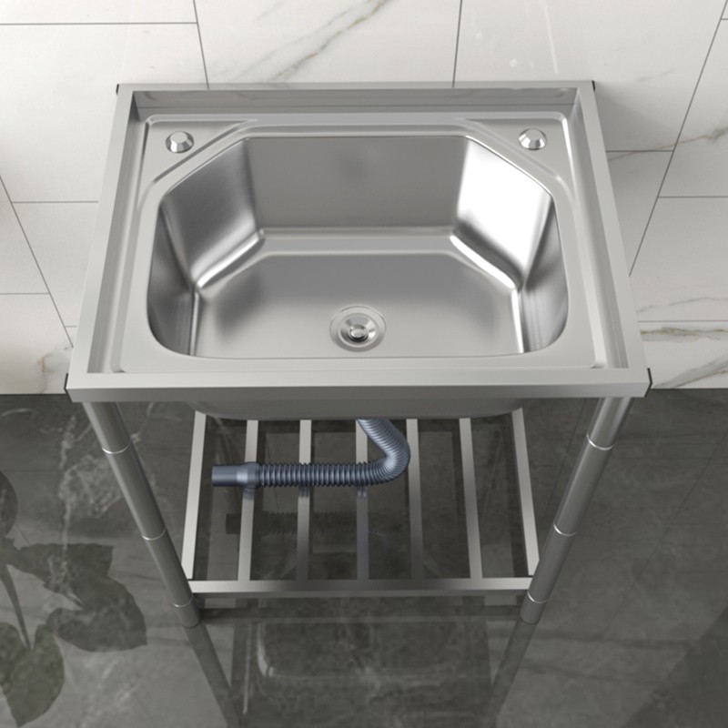 网红厨房不锈钢水槽洗菜盆单槽水池带支架家用洗碗槽洗菜池子加厚