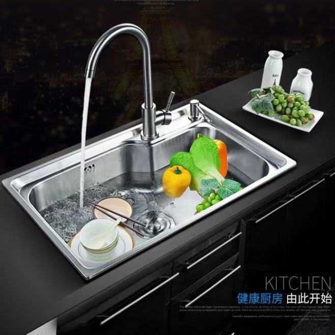 厨房SUS304不锈钢拉丝加厚水槽大单槽洗菜盆阳台加厚小水槽台下盆